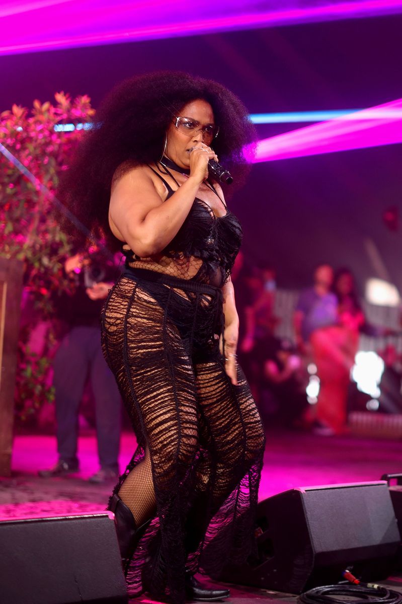 Lizzo performs with Paris Hilton at Diplo's HonkyTonk during the 2025 Stagecoach Festival 