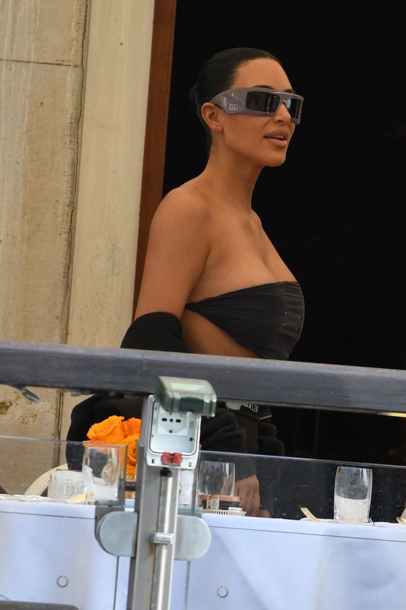 Kim Kardashian arrives ahead of Jeff Bezos and Lauren Sanchez Wedding on June 26, 2025 in Venice, Italy.