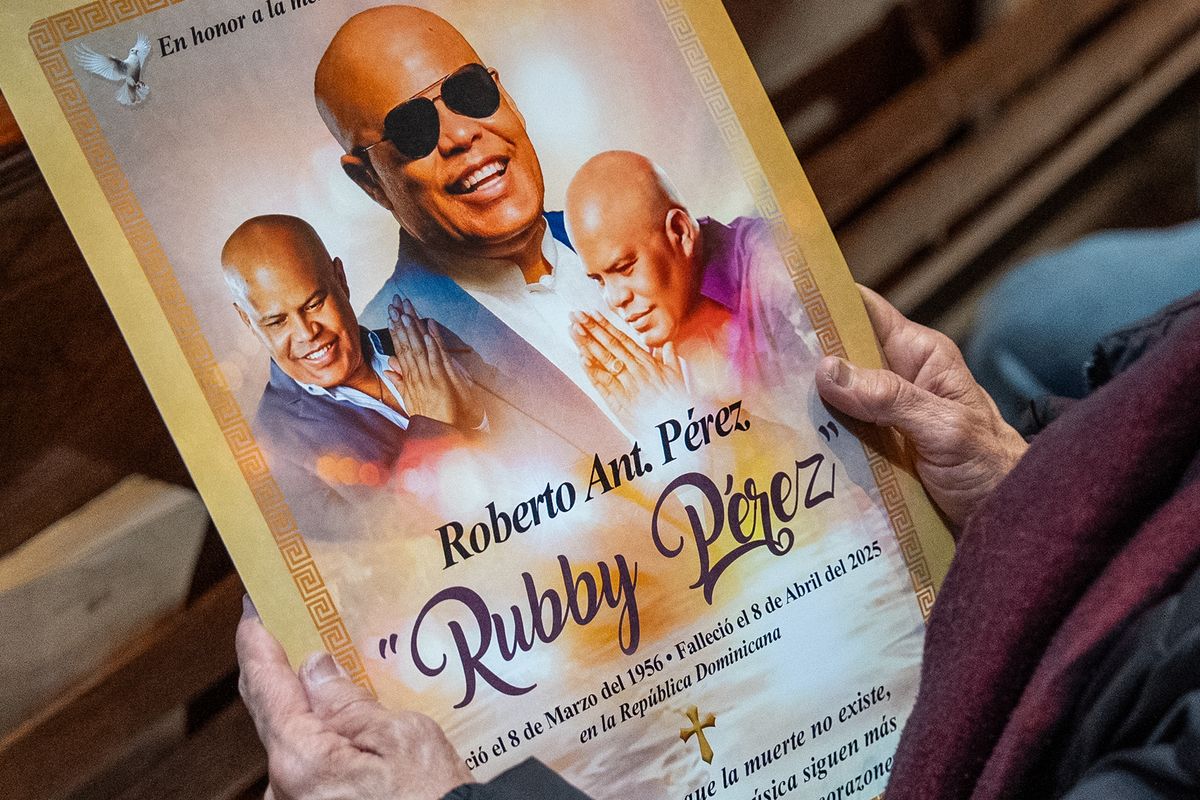 People gather for a mass at St. Elizabeth's church in Washington Heights to memorialize the victims of the roof collapse at Jet Set Night Club on April 9, 2025 in New York City. 
