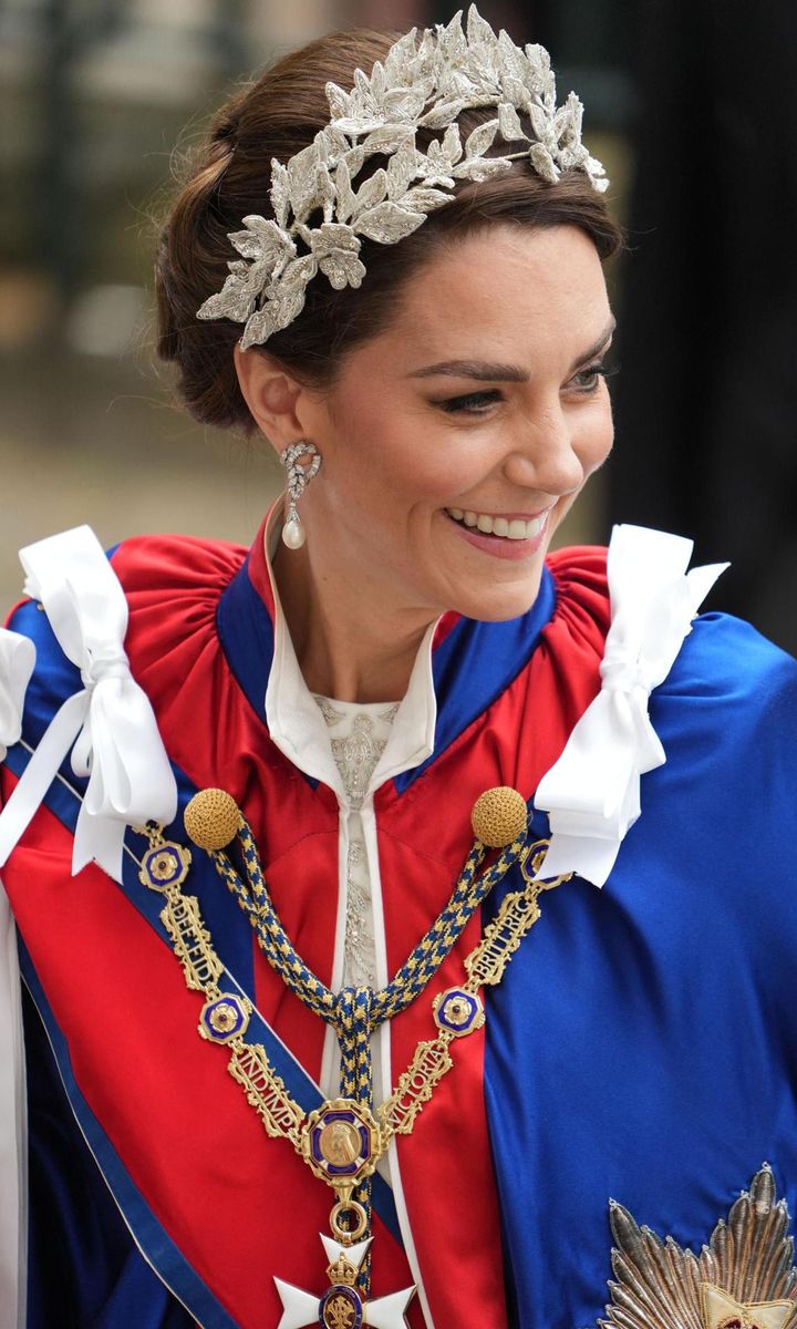 A v neckline was not seen under the Princess of Wales’ robe at the coronation service
