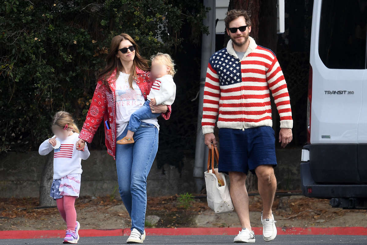 Katherine and Chris were photographed with their kids, with all of them wearing USA themed clothing