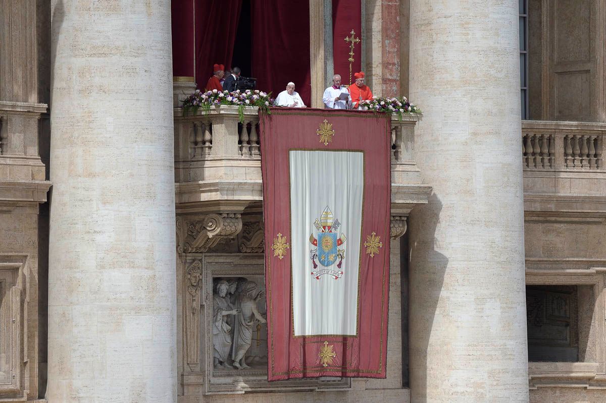Pope Francis during the impartation of the 'Urbi et Orbi' blessing and wishes "good Easter" from the balcony of St. Peter's Basilica, April 20, 2024, in Rome