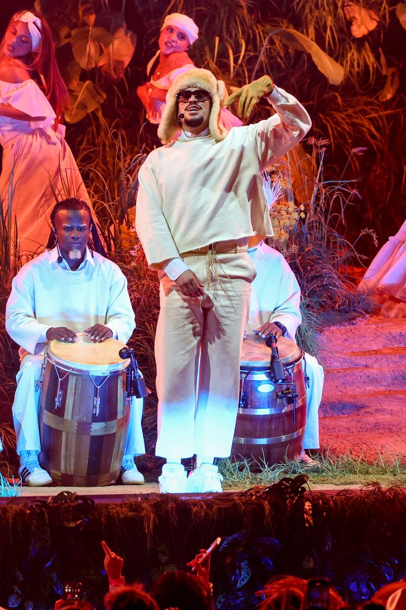  Bad Bunny performs onstage during Night One of Bad Bunny: "No Me Quiero Ir De Aqui" Residencia En El Choli at Coliseo de Puerto Rico JosÃ© Miguel Agrelot on July 11, 2025 in San Juan, Puerto Rico. (Photo by Kevin Mazur/Getty Images)