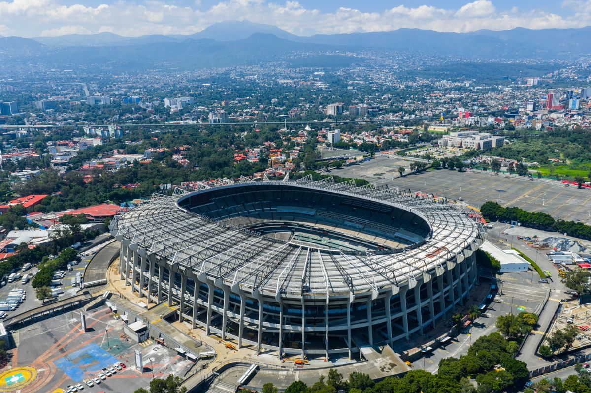 Aerial view of Azteca Stadium on September 21, 2025, in Mexico City, Mexico. Azteca Stadium (now known as Banorte Stadium)