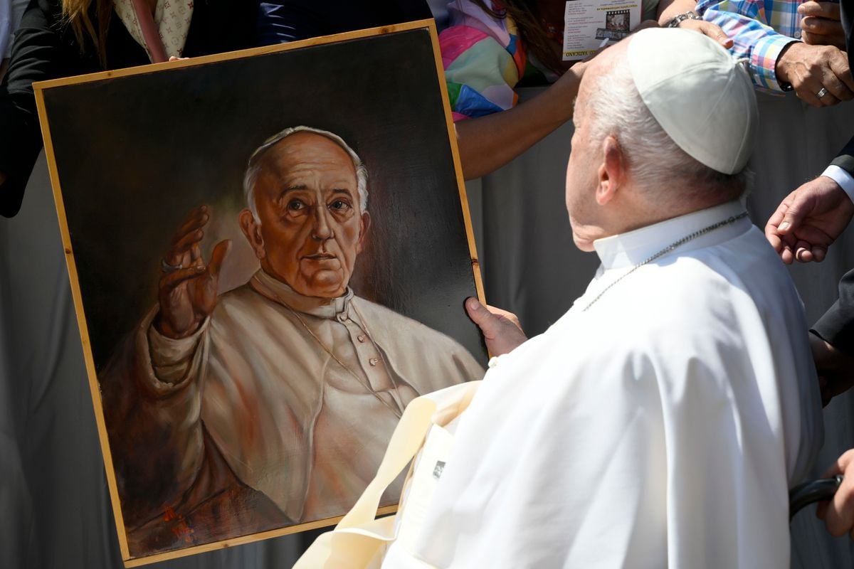 VATICAN CITY, Pope Francis greets faithful during his weekly audience at St. Peter's Square  on May 15, 2024 in Vatican City, Vatican. (Photo by Vatican Media via Vatican Pool/Getty Images)