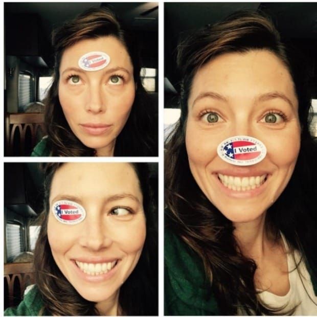 Jessica poked fun at Justin with her own early voting photo.
Photo: Instagram/@jessicabiel