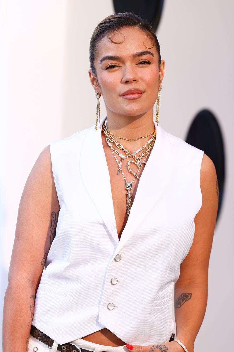 Karol G attends the Louis Vuitton Menswear Spring/Summer 2026 show as part of Paris Fashion Week on June 24, 2025 in Paris, France. (Photo by Marc Piasecki/WireImage)