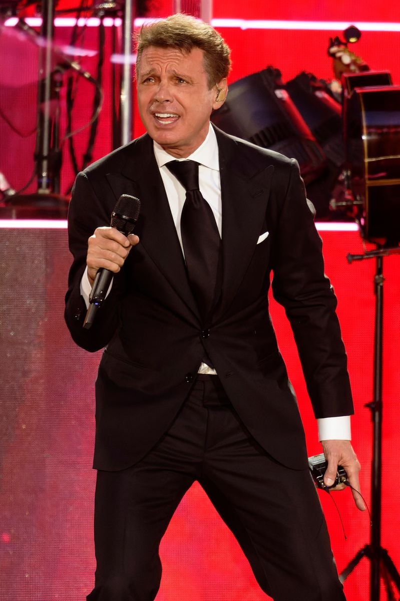 Singer Luis Miguel performs on stage at the Santiago Bernabeu stadium on July 07, 2024 in Madrid, Spain.  (Photo by Carlos Alvarez/WireImage)