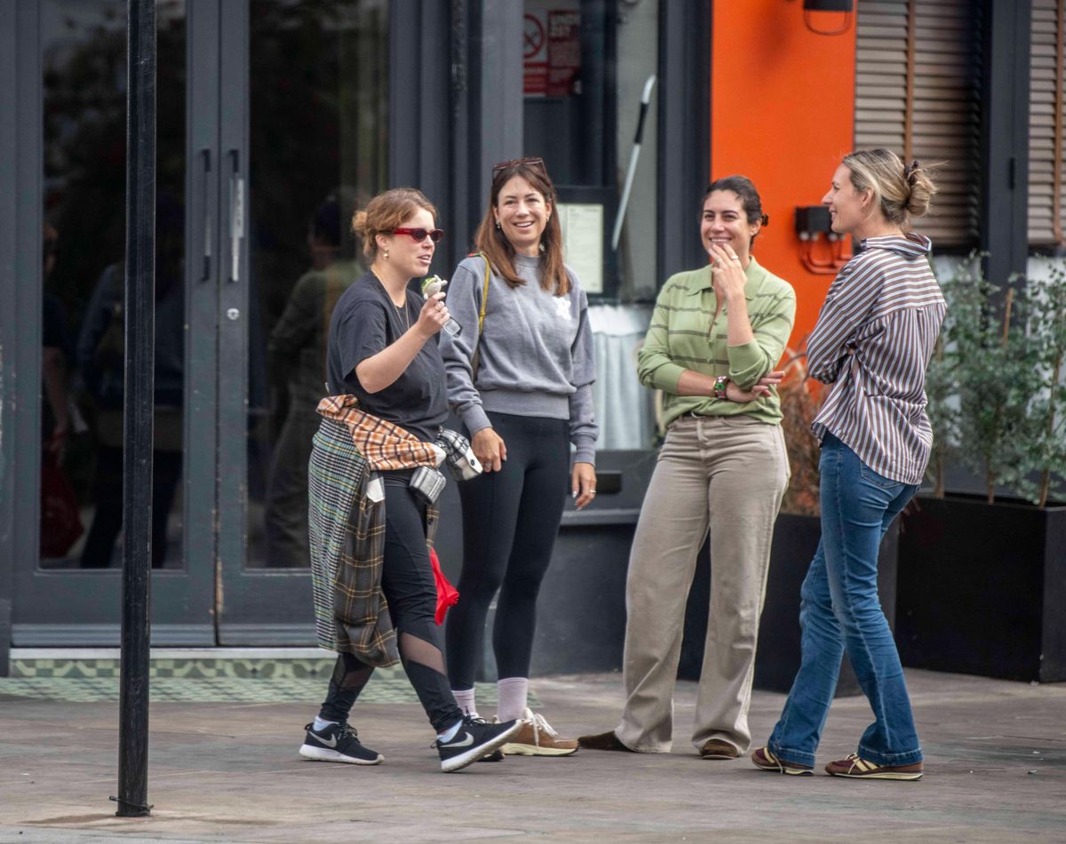 Eugenie caught up with friends on the streets of Notting Hill, looking relaxed and happy during the low-key outing.