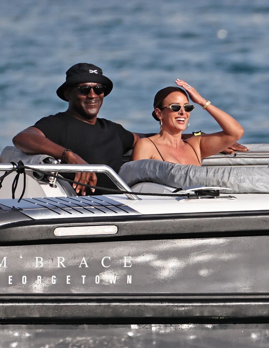 Michael Jordan and Yvette Prieto arrive by boat for lunch during their Ibiza getaway.