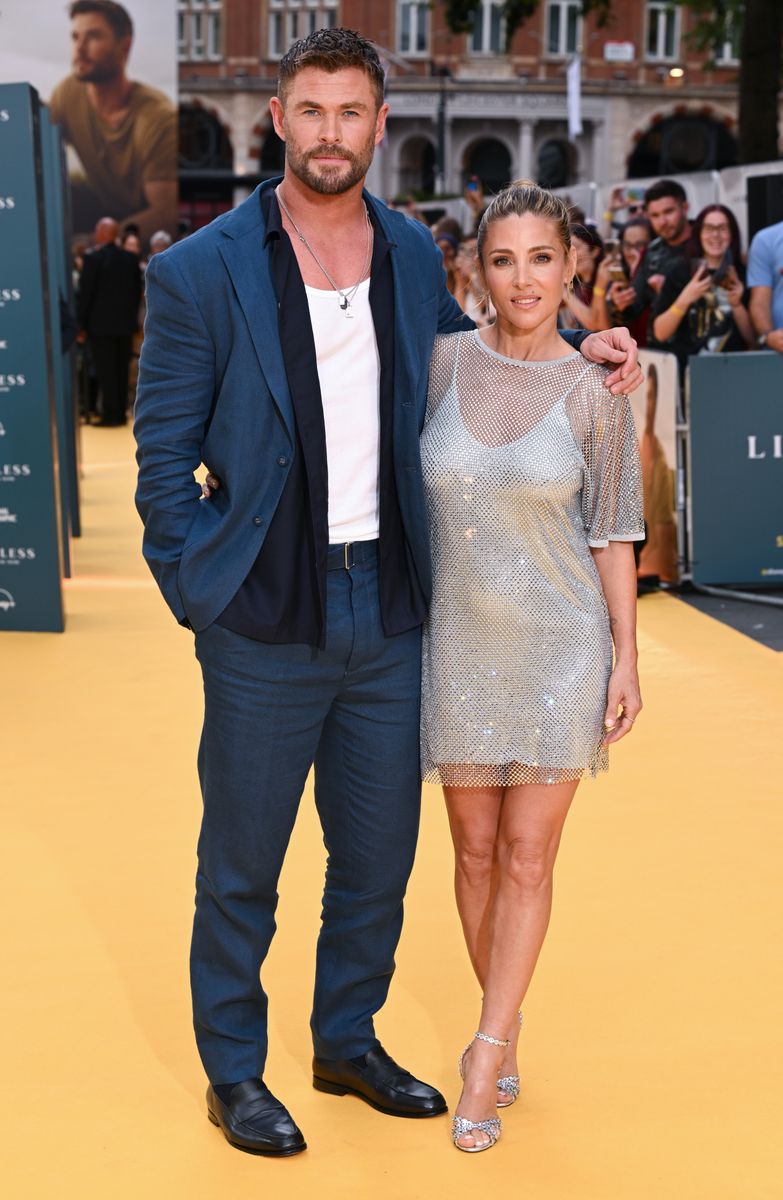 : Chris Hemsworth and Elsa Pataky attends the "Limitless: Live Better Now" UK Premiere at Odeon Luxe Leicester Square on July 17, 2025 in London, England. (Photo by Jeff Spicer/Getty Images)