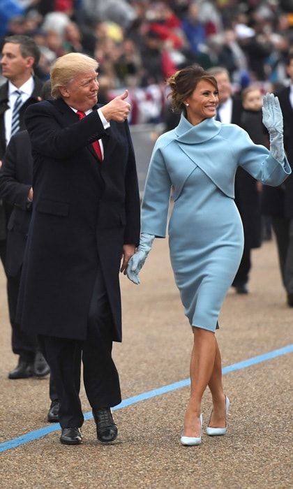 Melania looked elegant wearing a powder blue ensemble by Ralph Lauren for her husband's inauguration.
Photo: JIM WATSON/AFP/Getty Images