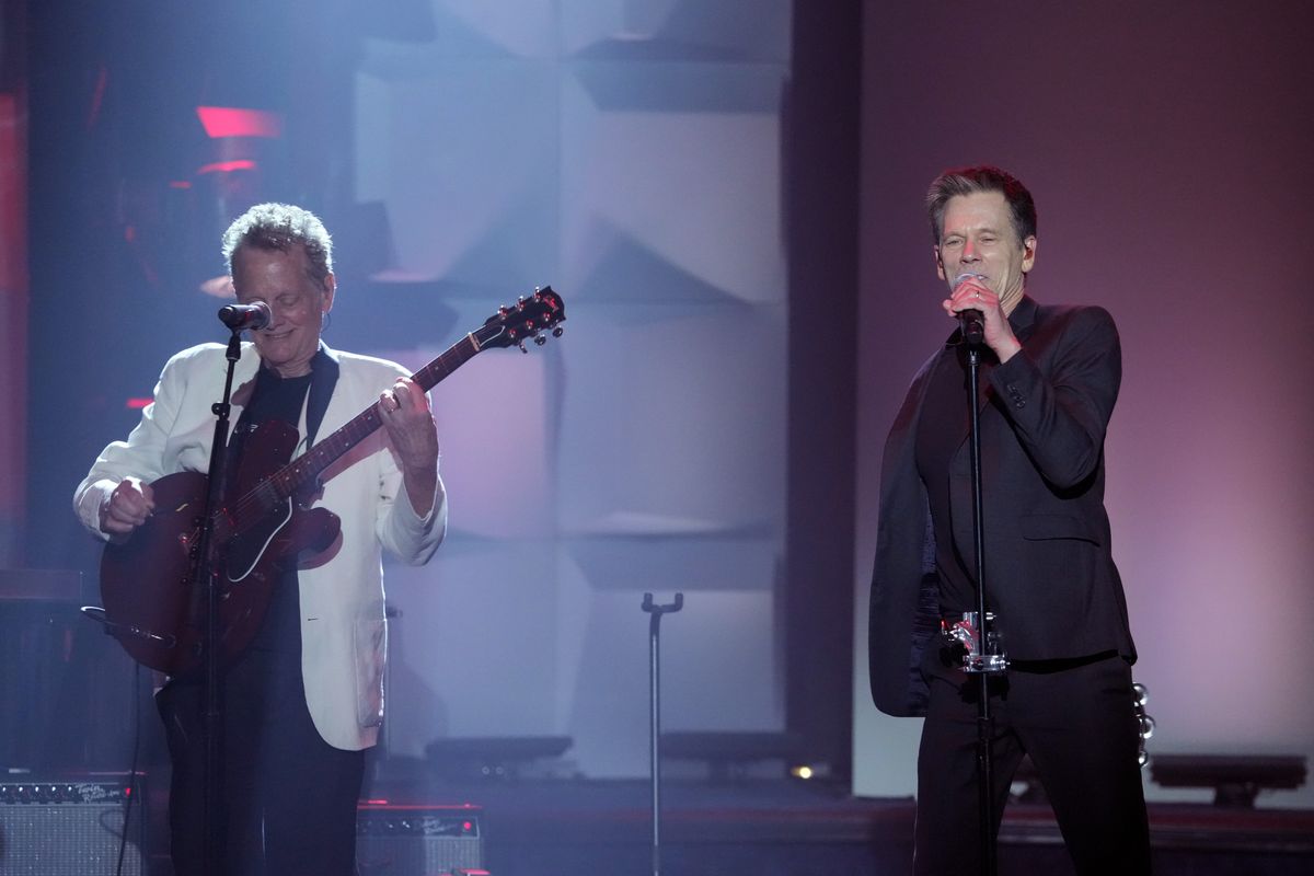 (L-R) Michael Bacon and Kevin Bacon, of The Bacon Brothers, perform onstage during the 2024 Songwriters Hall of Fame Induction and Awards Gala.