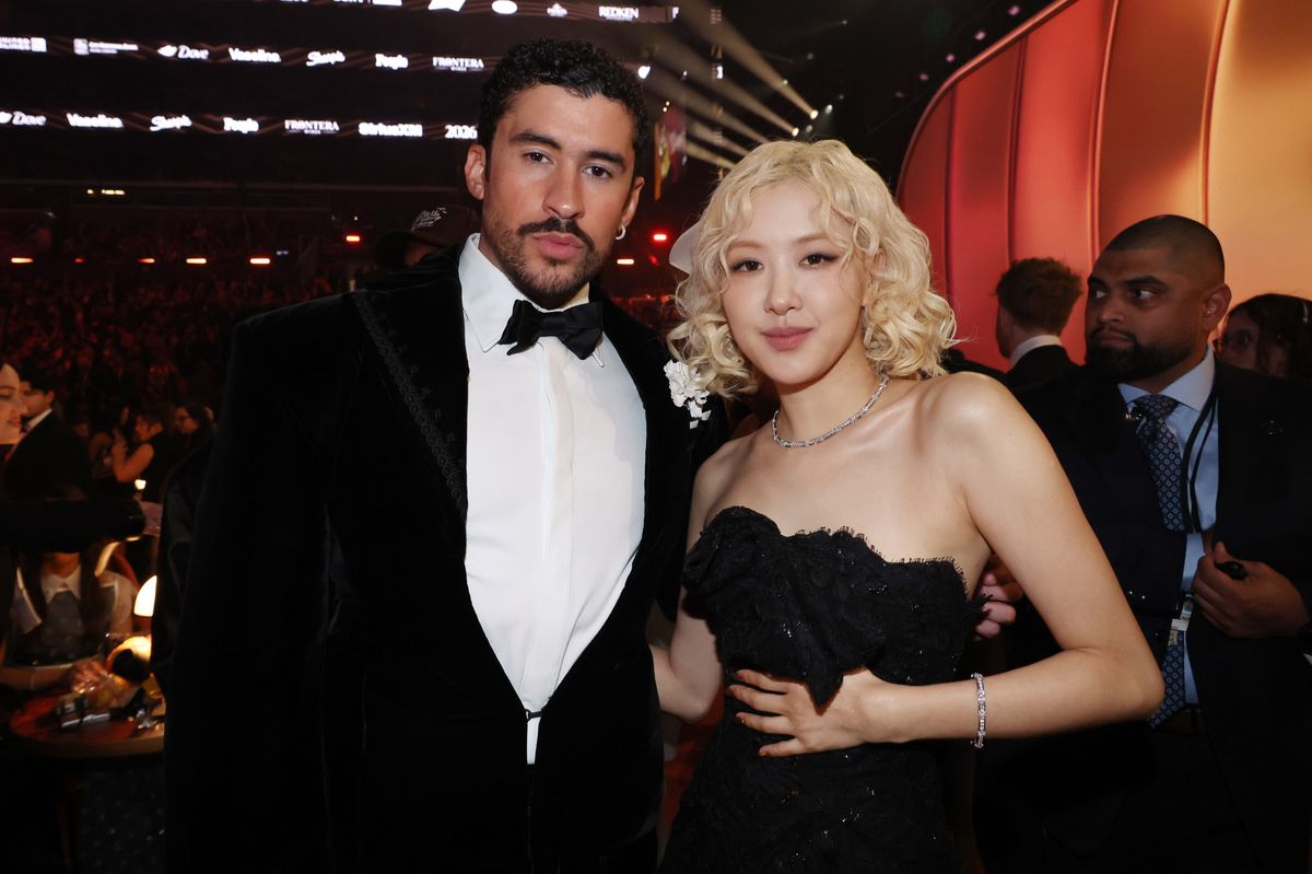 LOS ANGELES, CALIFORNIA - FEBRUARY 01: Bad Bunny and RosÃ© attend the 68th GRAMMY Awards at Crypto.com Arena on February 01, 2026 in Los Angeles, California.  (Photo by Johnny Nunez/Getty Images for The Recording Academy) 