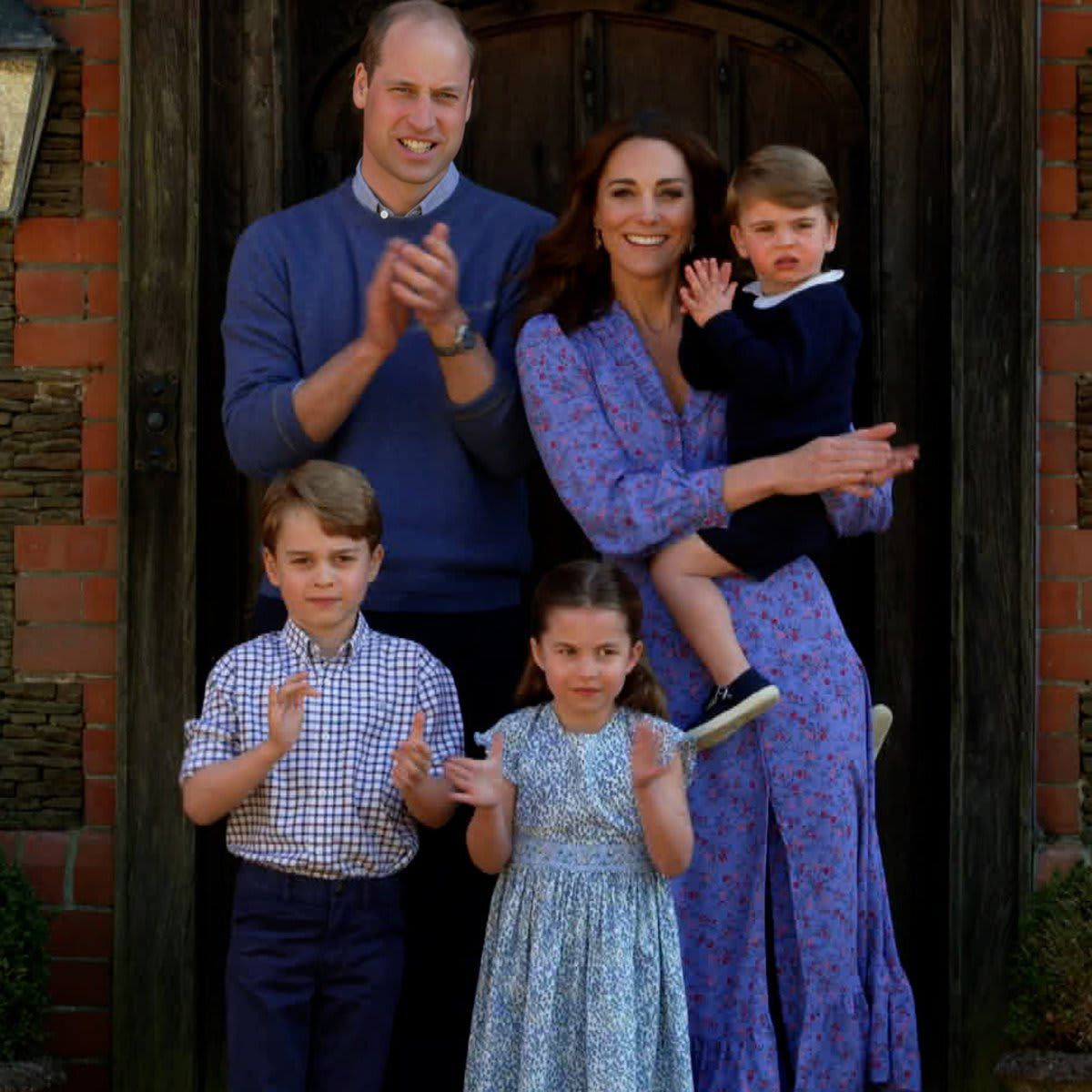 The royals showed their support for NHS workers during the COVID-19 pandemic coordinating in blue outside their home, Anmer Hall, in Norfolk. A few months prior, the Duchess revealed that she's happiest when she is with her "family outside in the countryside and we're all filthy dirty."