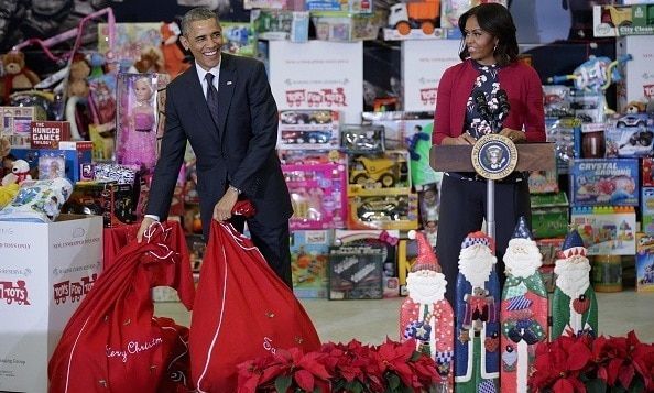 Obama declared "ho, ho, ho," at the toy drive