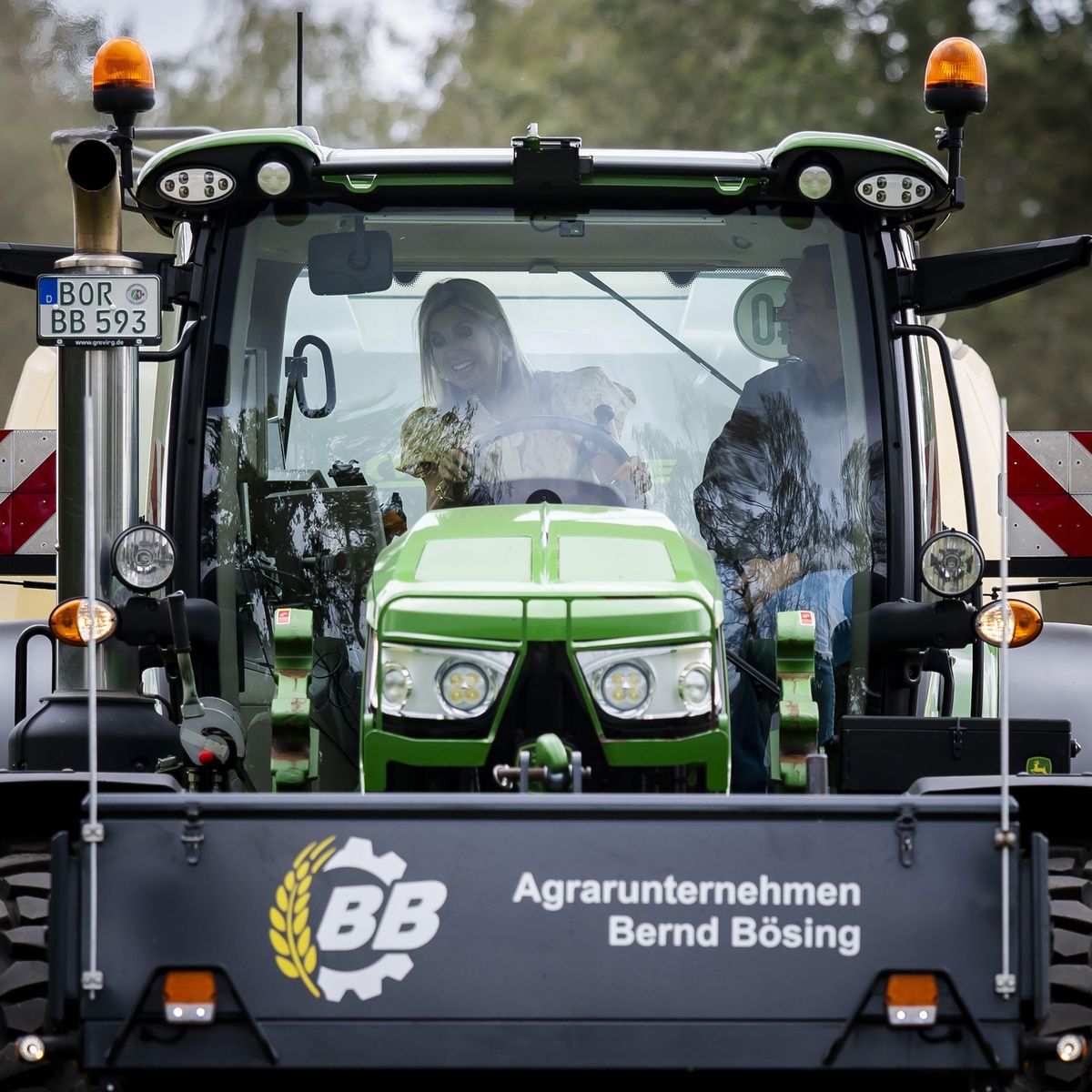 Queen Máxima got behind the wheel of a tractor during a working visit to a fiber hemp grower in the Achterhoek on September 3, 2026.