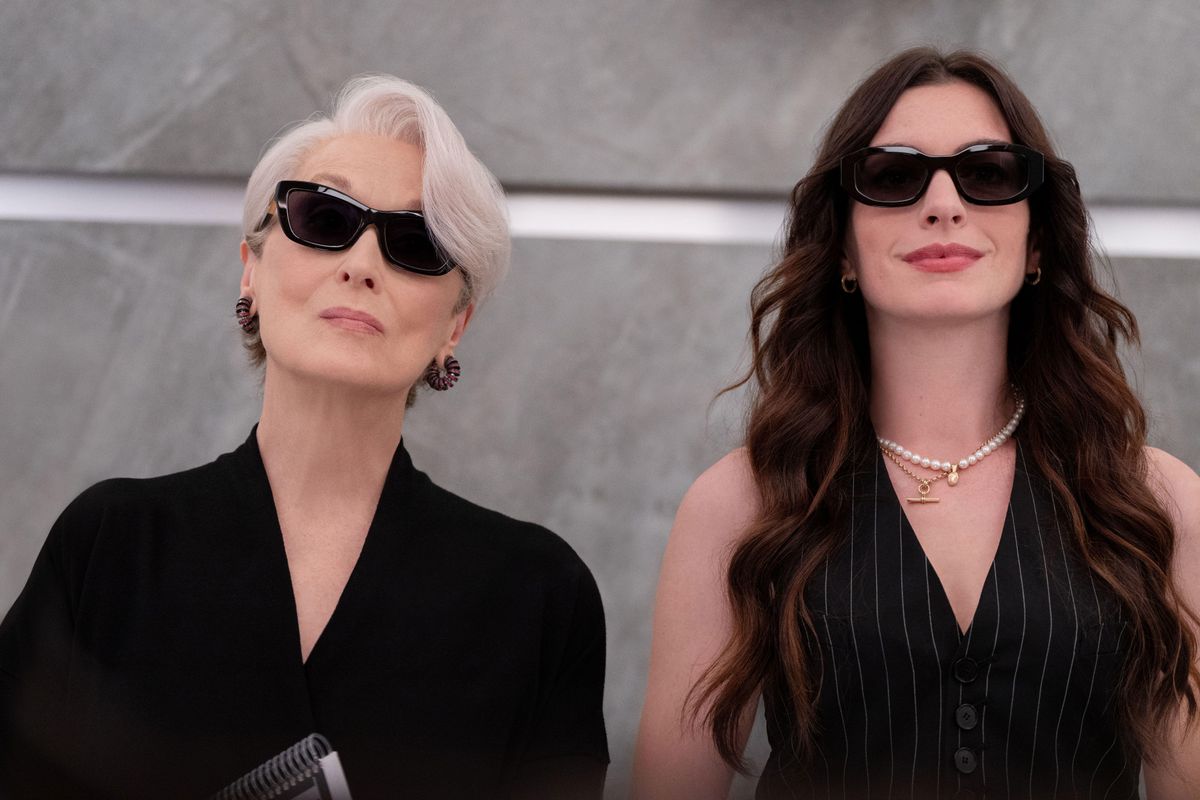 Anne Hathaway’s disco-ball metallic look has us counting down to Devil Wears Prada 2
