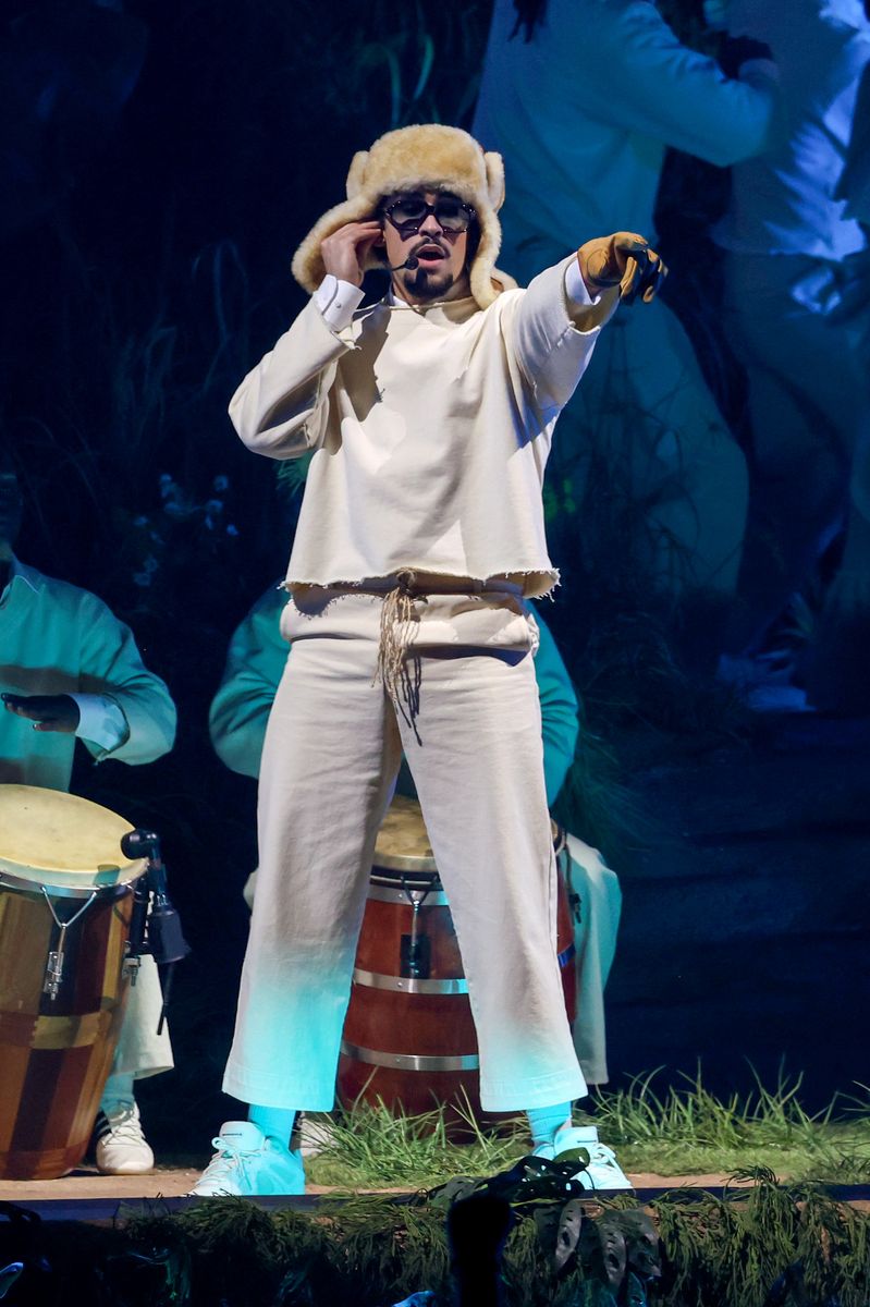 Bad Bunny performs onstage during Night One of Bad Bunny: "No Me Quiero Ir De Aqui" Residencia En El Choli at Coliseo de Puerto Rico JosÃ© Miguel Agrelot on July 11, 2025 in San Juan, Puerto Rico. (Photo by Kevin Mazur/Getty Images)