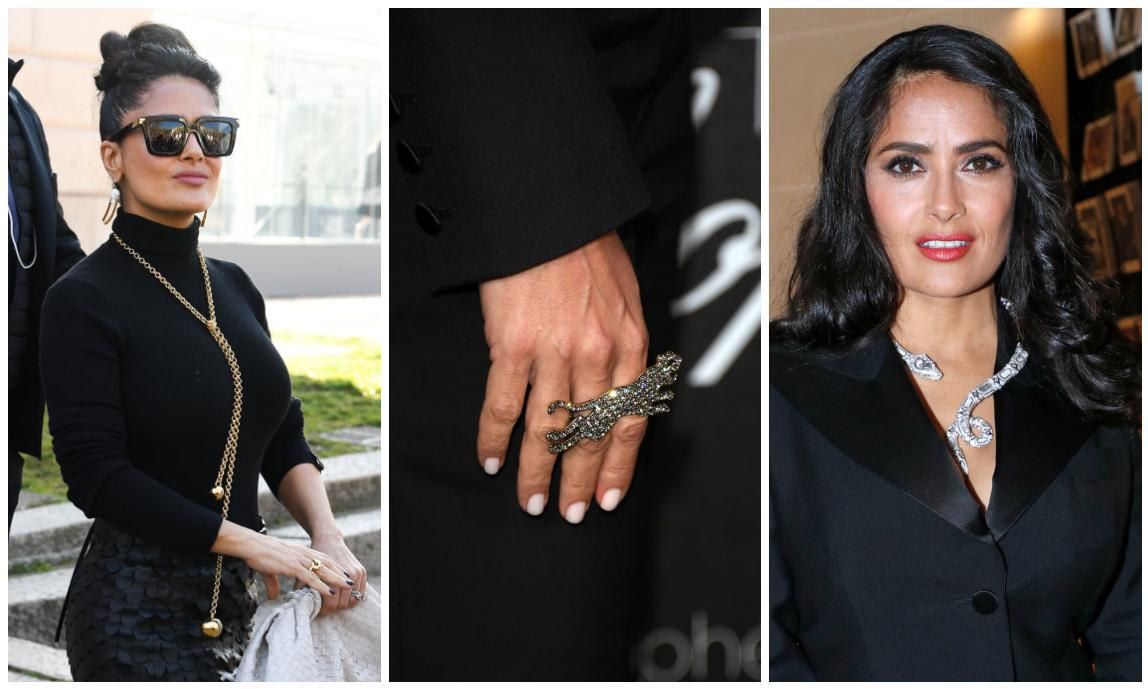 Salma Hayek with flashy jewelry