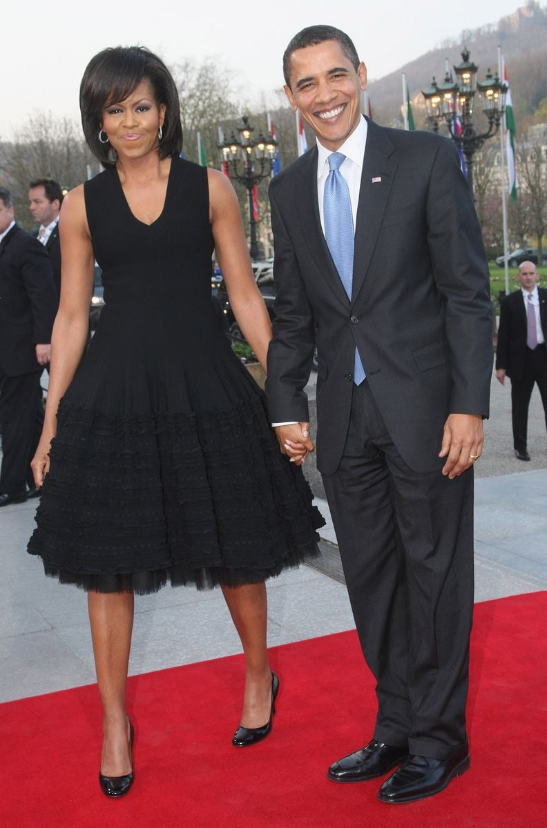 U.S. President Barack Obama and his wife Michelle arrive at the opening of the NATO summit at the Kurhaus on April 3, 2009 in Baden Baden, Germany. Heads of state, foreign ministers, and defence ministers of the 28 NATO member countries are participating in the summit from April 3-4 in Strasbourg, Kehl, and Baden Baden to mark the 60th anniversary of the transatlantic military and political organization. (Photo by Sean Gallup/Getty Images)