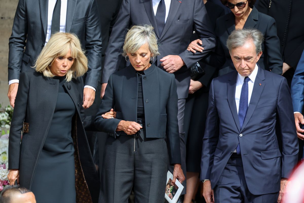 Brigitte Macron, Hélène Mercier-Arnault and Bernard Arnault attend Mathilde Favier's Funerals