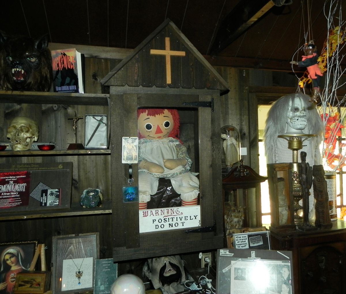 The Annabelle Raggedy Ann doll sits in a case in the Warren's Occult Museum. (Jessica Moore/Hartford Courant/Tribune News Service via Getty Images)