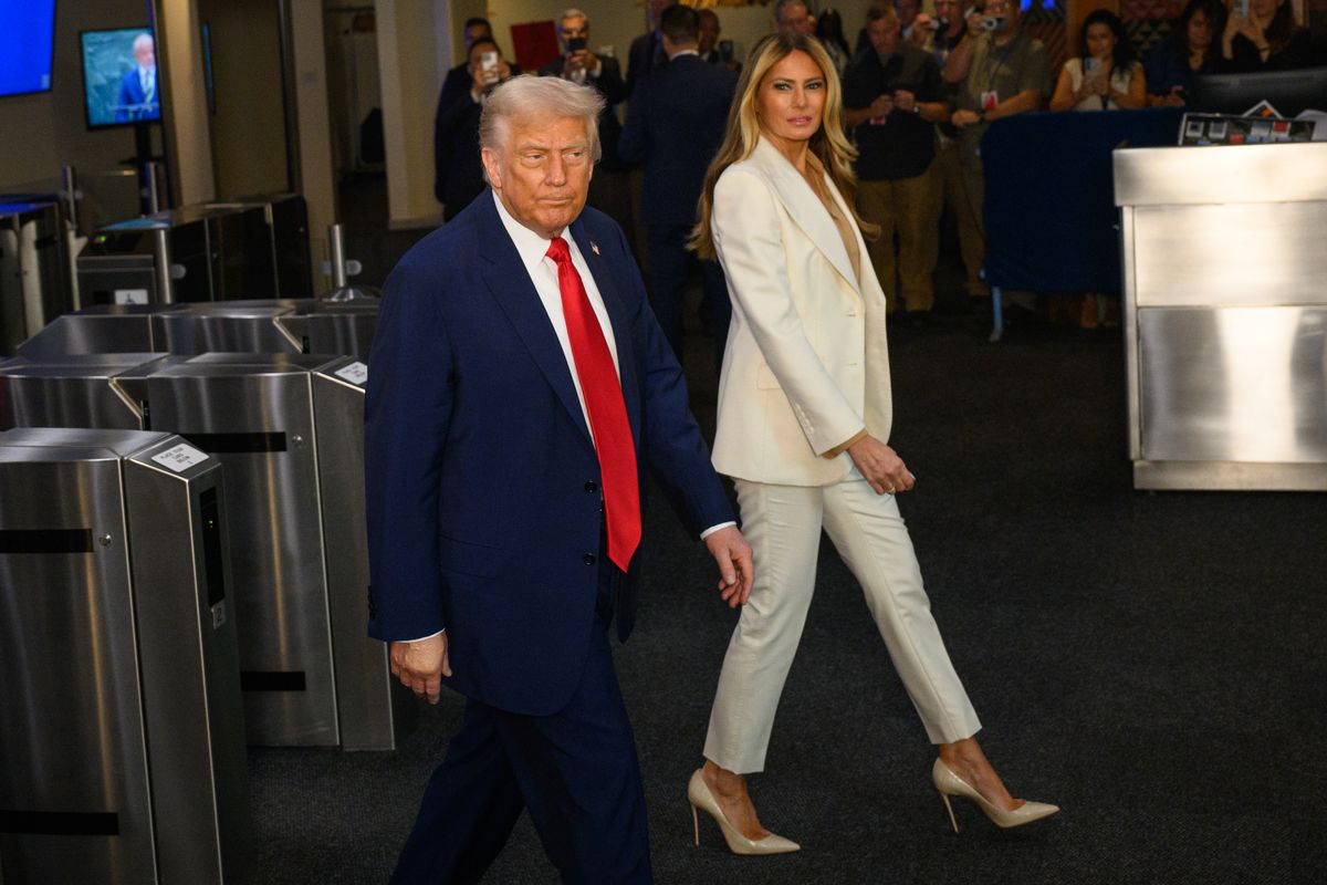 Melania Trump in monochrome white