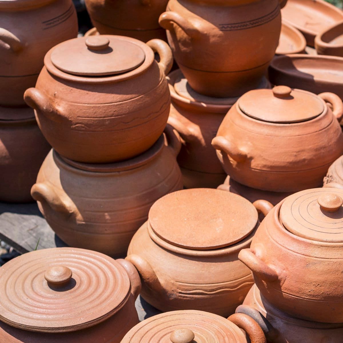 Clay pots used in traditional Georgian kitchen.