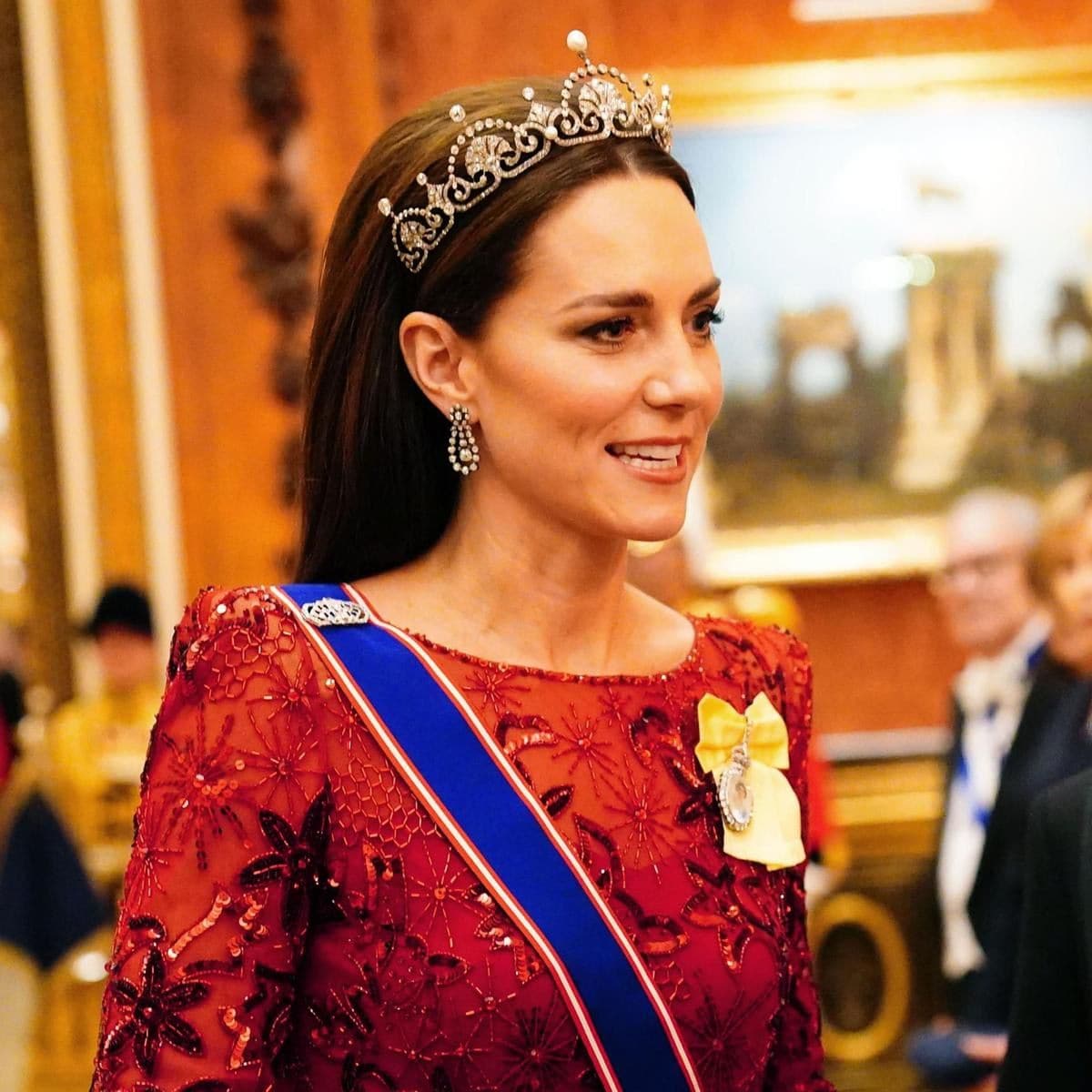 The second tiara that the Princess of Wales (pictured on December 6, 2022) ever wore was the Lotus Flower tiara in 2013. Catherine donned the sparkler for a diplomatic reception at Buckingham Palace.