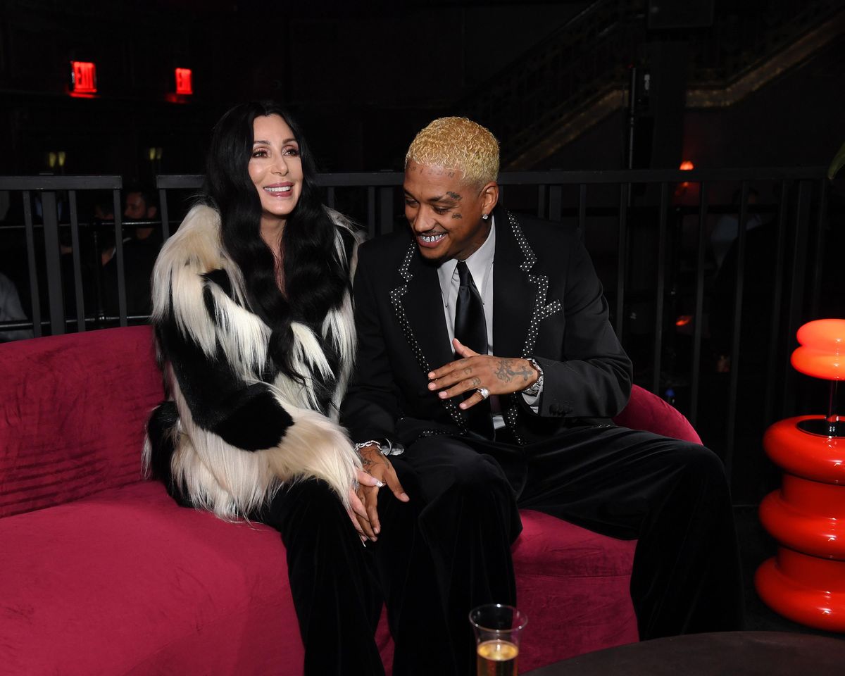 Cher and Alexander Edwards attend as Valentino Beauty Reopens Studio 54 For Born In Roma Launch at Studio 54 on September 10, 2025 in New York City