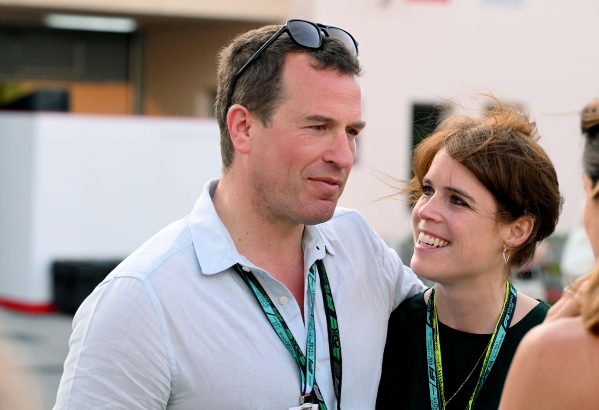 BAHRAIN, BAHRAIN - APRIL 13: Edoardo Mapelli Mozzi and Princess Beatrice in the Paddock  during the F1 Grand Prix of Bahrain at Bahrain International Circuit on April 13, 2025 in Bahrain, Bahrain. (Photo by Mark Sutton - Formula 1/Formula 1 via Getty Images)