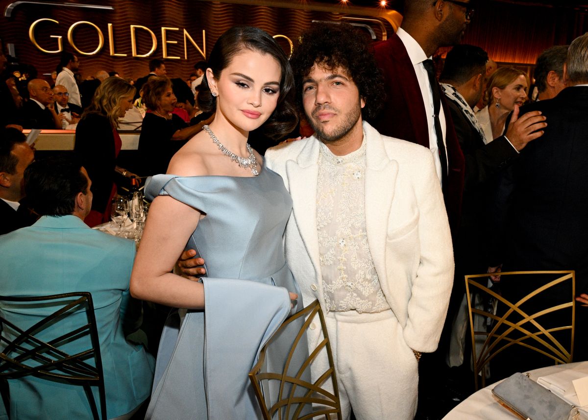 Selena Gomez, Benny Blanco during the 82nd Annual Golden Globes held at The Beverly Hilton on January 05, 2025 in Beverly Hills, California. 