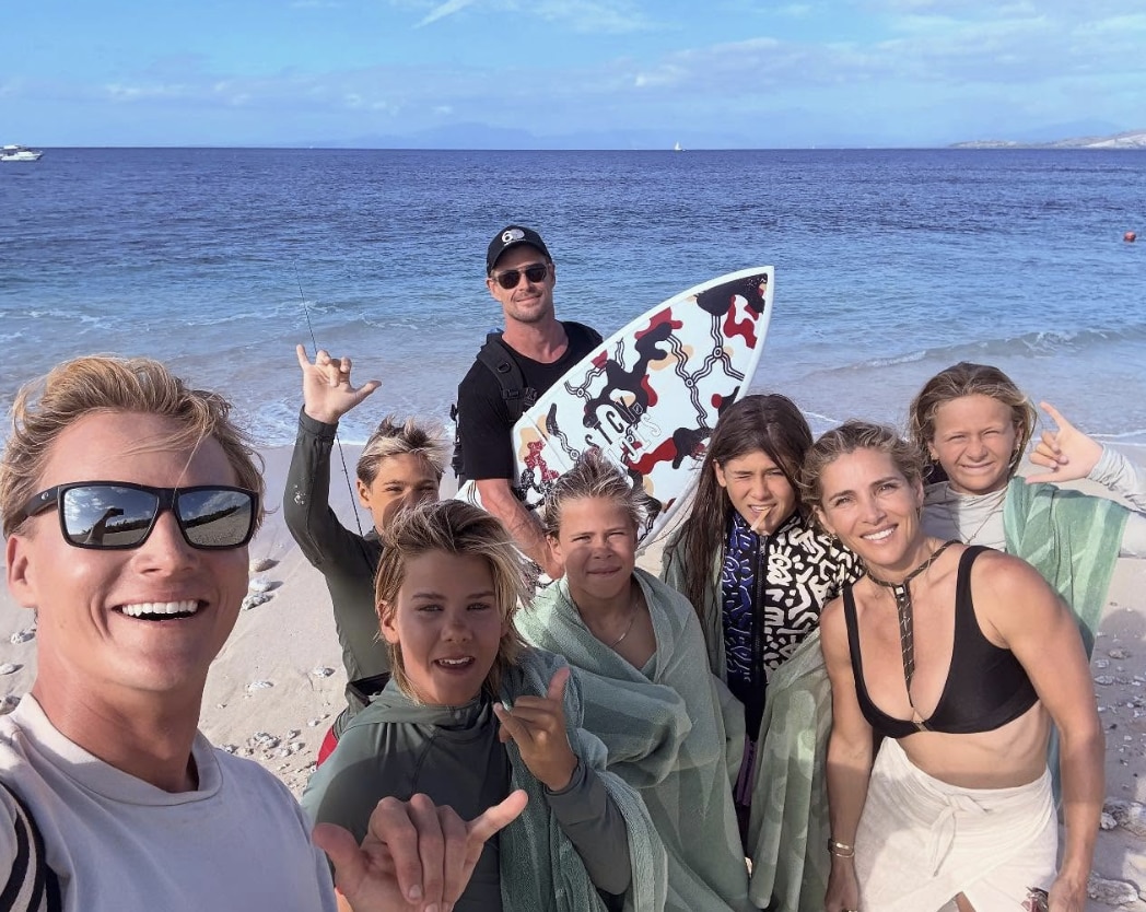 Hemsworth revealed he and his kids met some of their surf idols through their trip