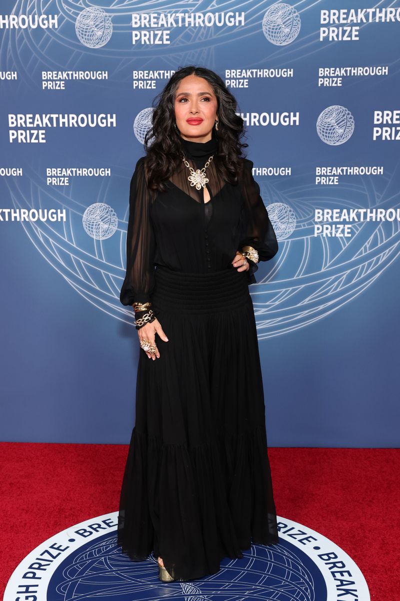 Salma Hayek attends the 11th Breakthrough Prize Ceremony at Barker Hangar on April 05, 2025 in Santa Monica, California. (Photo by Emma McIntyre/WireImage)