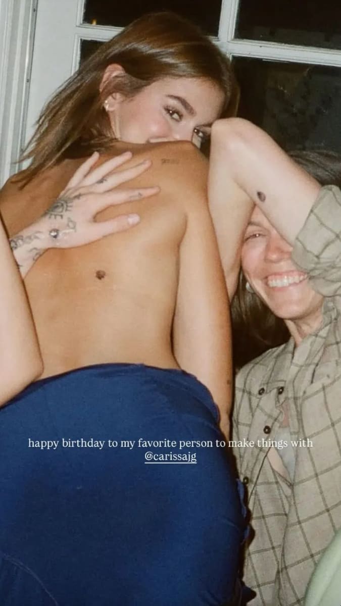 Kaia Gerber gave fans a glimpse of her playful, risqué side over the weekend, sharing a candid topless selfie with friends on Sunday. 