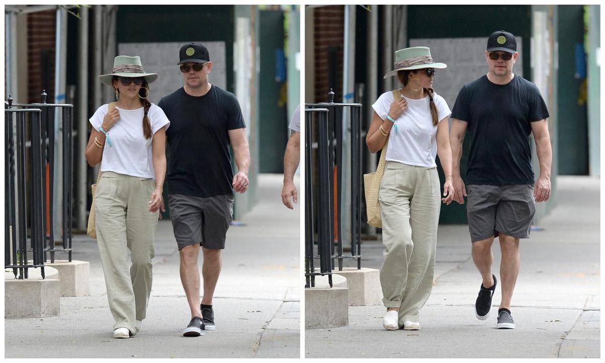 Matt Damon is spotted on a stroll with his wife Luciana Barros