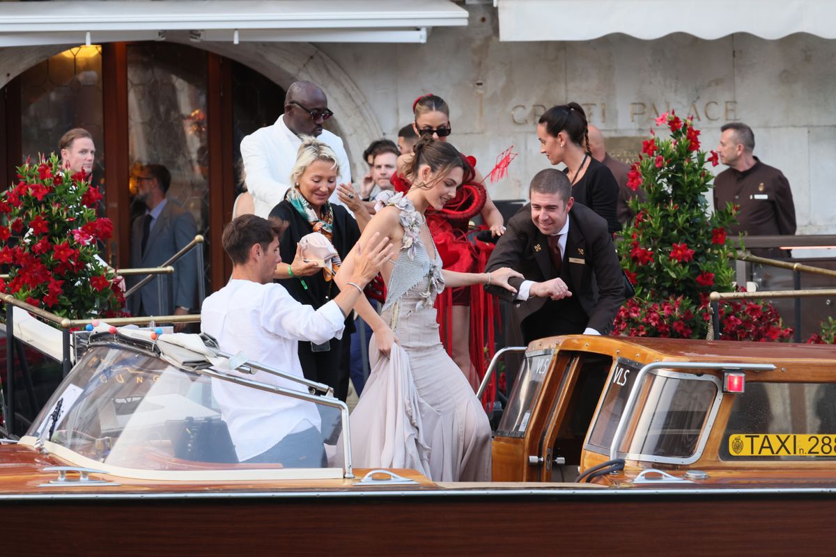VENICE, ITALY - JUNE 26: Vittoria Ceretti is sighting ahead of Jeff Bezos and Lauren Sanchez Wedding at Hotel Gritti on June 26, 2025 in Venice, Italy. (Photo by Ernesto Ruscio/GC Images)