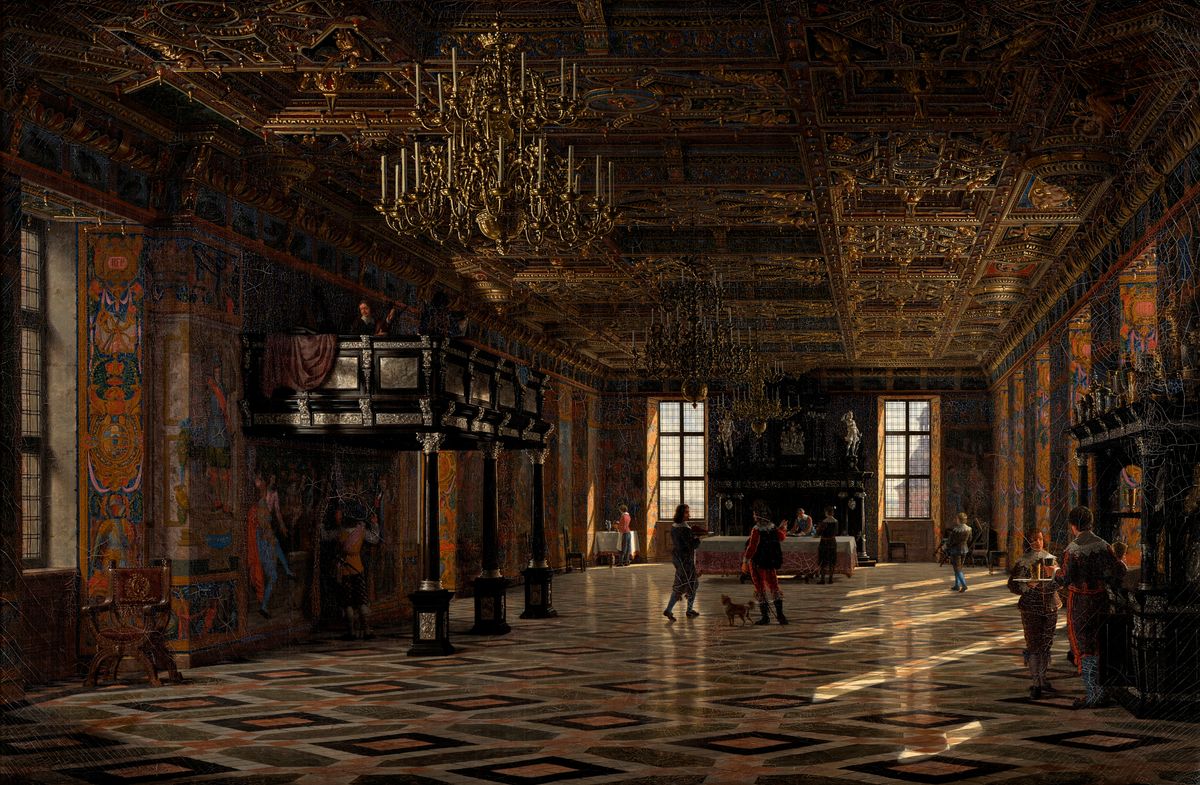 Frederiksborg Castle’s Great Hall is home to historic portraits of Danish monarchs from the Glücksburg dynasty.