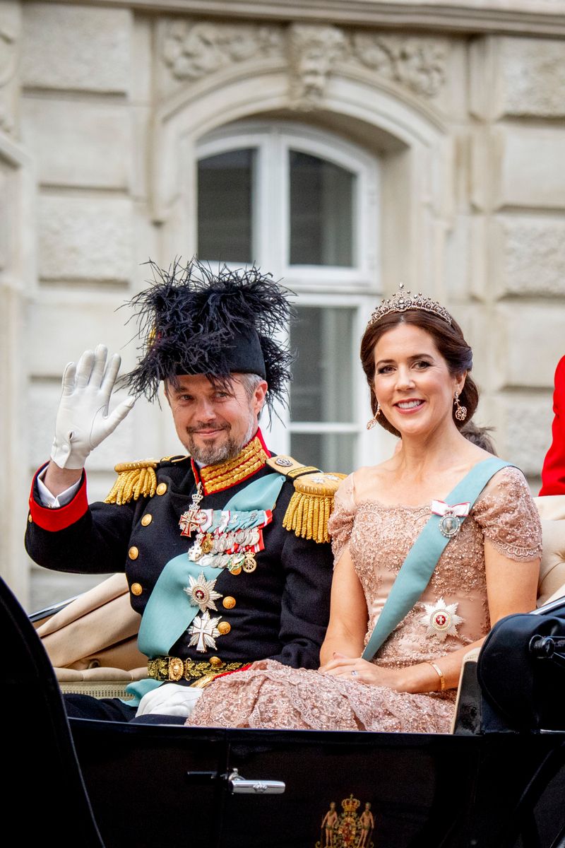 Then-Crown Princess Mary wore the same Edwardian Diamond Necklace Tiara to Crown Prince Frederik's 50th birthday gala in Copenhagen on May 26, 2018.