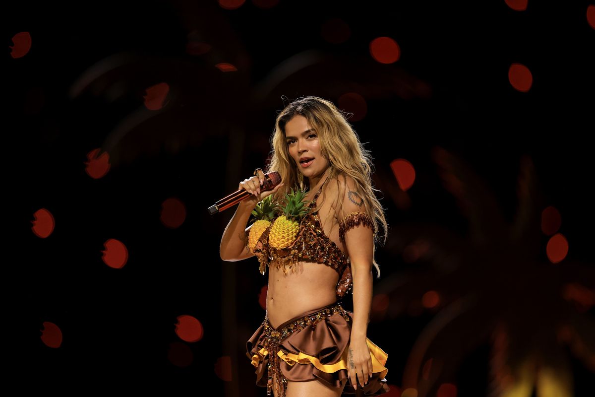 Karol G performs during Halftime of the game between the Kansas City Chiefs and the Los Angeles Chargers at Arena Corinthians on September 05, 2025 in Sao Paulo, Brazil. (Photo by Buda Mendes/Getty Images)