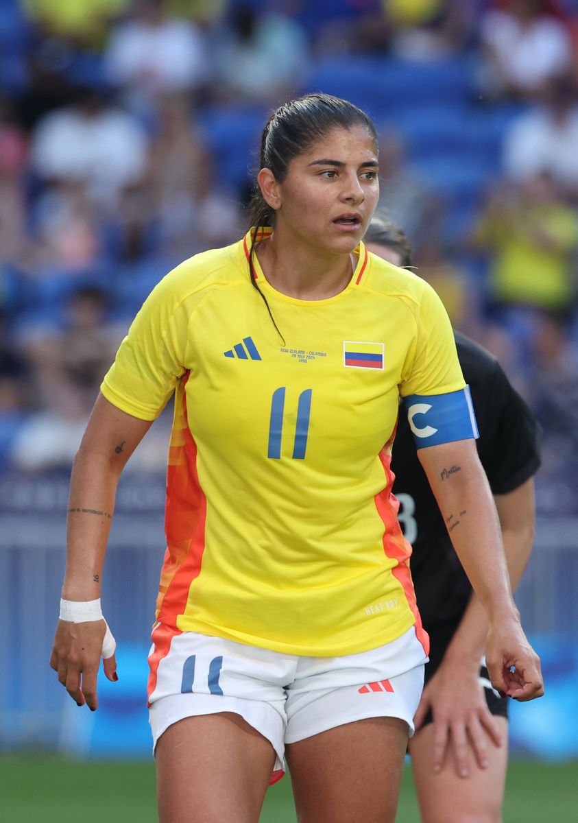  Catalina Usme of Colombia in action during the Women's group A match between New Zealand and Colombia during the Olympic Games Paris 2024 at Stade de Lyon on July 28, 2024 in Lyon, France. (Photo by Claudio Villa/Getty Images)
