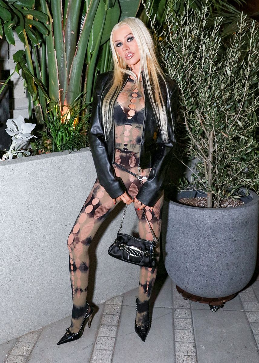 Christina Aguilera in sheer bodysuit in Los Angeles