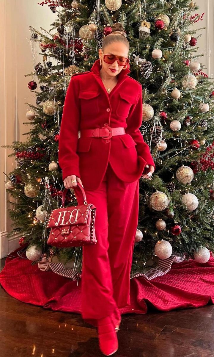 Jennifer Lopez, in her monochromatic holiday look
