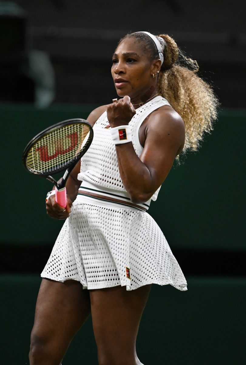 Serena Williams of United States celebrates winning a point against Maya Joint of Australia during their Ladies Singles first round match on day two of The Championships Wimbledon 2026