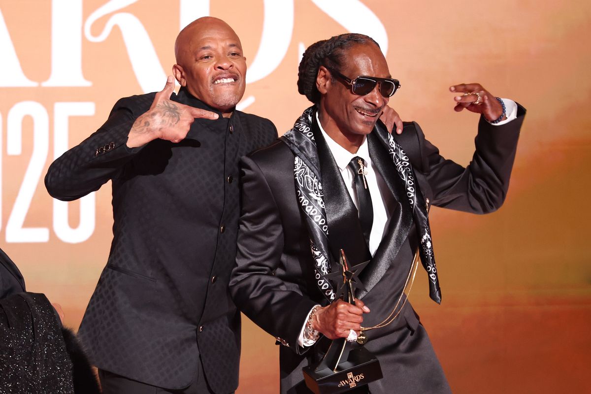 Dr. Dre, Snoop Dogg at the BET Awards 2025 held at the Peacock Theater on June 09, 2025 in Los Angeles