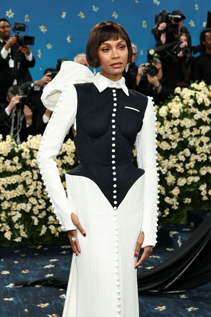 Zoe Saldana attends the 2025 Met Gala Celebrating "Superfine: Tailoring Black Style" 