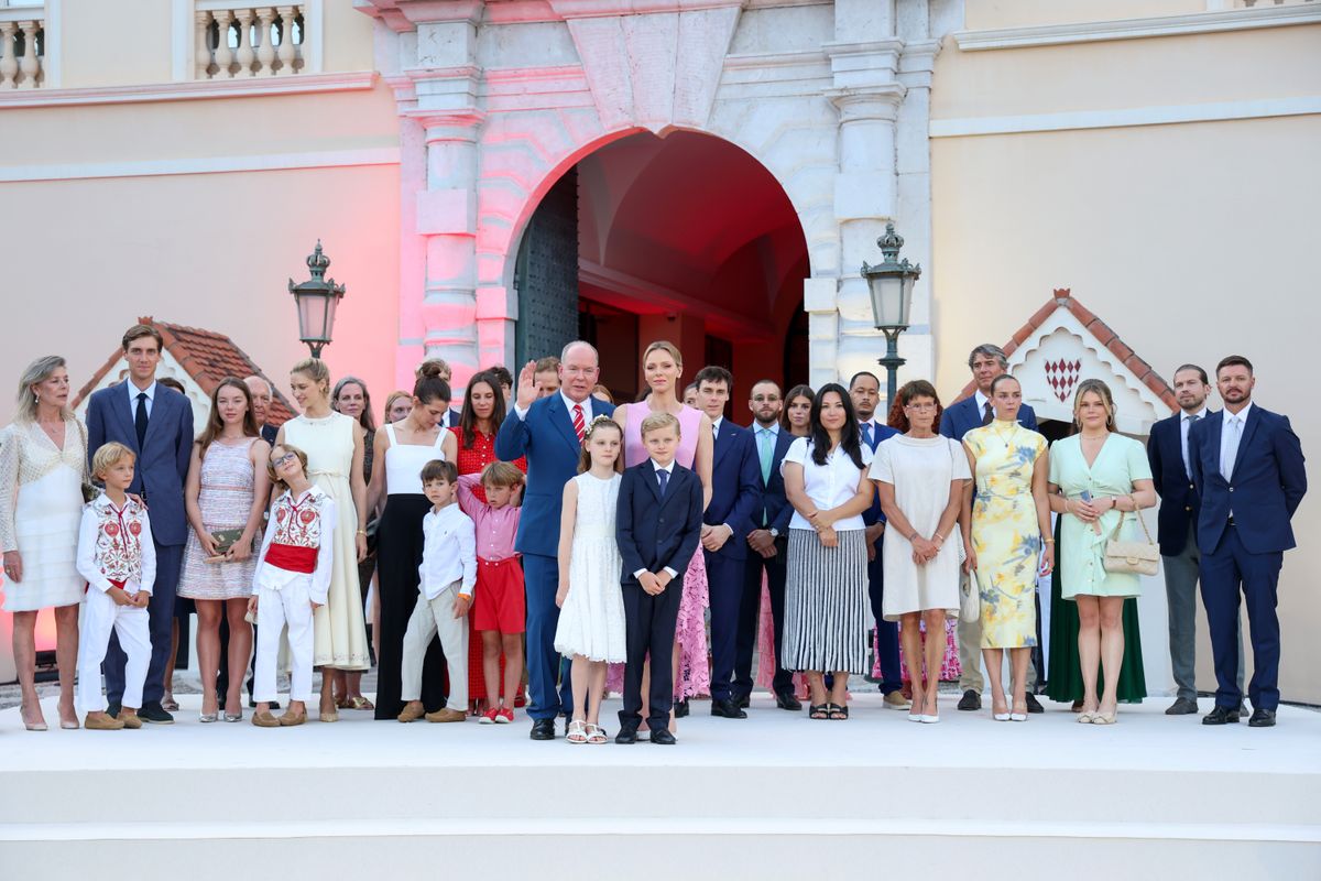 (L-R) Princess Caroline of Hanover, Stefano Ercole Carlo Casiraghi, Ben Sylvester Strautmann, Princess Alexandra of Hanover, Francesco Carlo Albert Casiraghi, Beatrice Borromeo, Charlotte Casiraghi, Balthazar Casiraghi-Rassam, Tatiana Santo Domingo, Maximilian Casiraghi, Prince Albert II of Monaco, Princess Gabriella of Monaco, Princess Charlene of Monaco, Prince Jacques of Monaco, Louis Ducruet, Marie Ducruet, Princess Stephanie of Monaco, Pauline Ducruet, Camille Gottlieb and Gareth Wittstock.