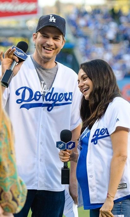 Charlie made peace with Ashton at a Dodgers game.
Photo: Noel Vasquez/GC Images