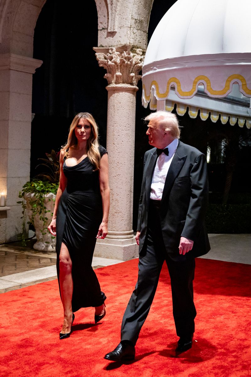 melania silver dress Melania Trump's Silver Gown Steals Mar-a-Lago New Year's Eve